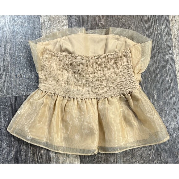 Pretty Little Thing Nude Organza Peplum Structured Waist Long Top Size 14 - Picture 8 of 11